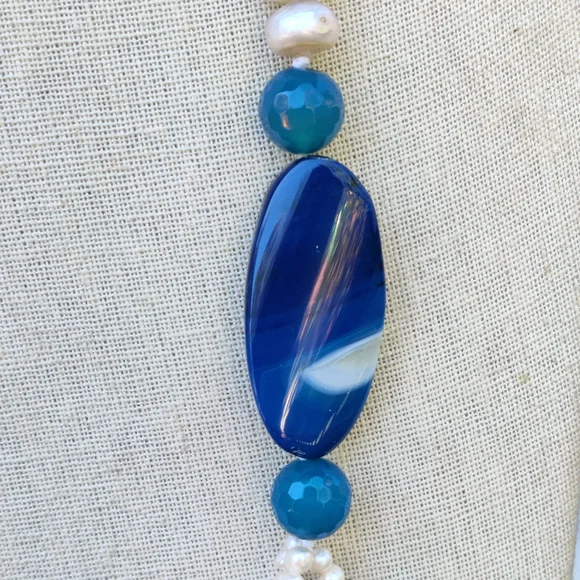 Heavy blister pearl, baroque pearl and agate necklace - Picture 4 of 6